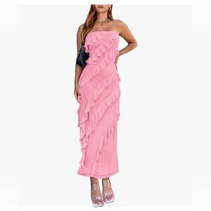 NWT PINK DRESS GOWN W RUFFLES-S